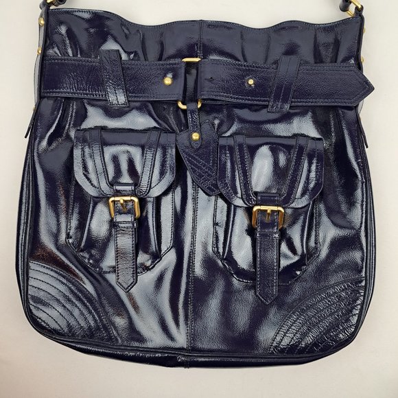 Victor Alfaro Patent Leather Purple Shoulder Bag Large Tote Style with Dust Bag - Picture 2 of 16